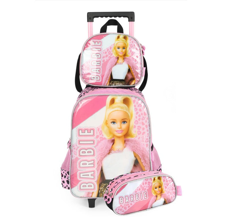 Kit Mochila de Rodinhas Infantil Lancheira + Estojo Barbie